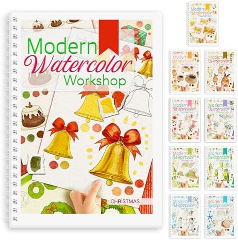 Watercolor Workbook, Watercolor Workbook Paint Book Beginner Friendly, 12 Different Patterns Stress-Relieving Art Crafts for Creative Exploration Gift for Women Adults Teens (Christmas, 1)