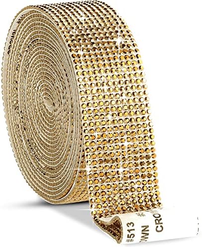 Zonon Self Adhesive Rhinestone Strips Diamond Bling Crystal Ribbon Sticker Wrap for Craft Jewel Tape Roll with 2 mm Rhinestones for DIY Car Phone Christmas Decoration (Golden,1.06 Inch x 3 Yards)