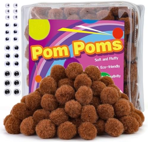 Veroave 150 Pieces Pom Poms, 1 Inch Brown Pom Poms for Crafts, Fuzzy Puff Balls for DIY Art Creative Crafts Decorations, Crafts Pom Poms Balls for Valentine's Day,Christmas