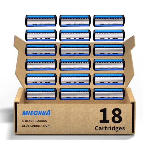 Mens Razor 6 Blade Refills，6 Blade Razor Cartridges with Lubricating Strip,Delivers a Clean, Close Shave,18 Count - blue