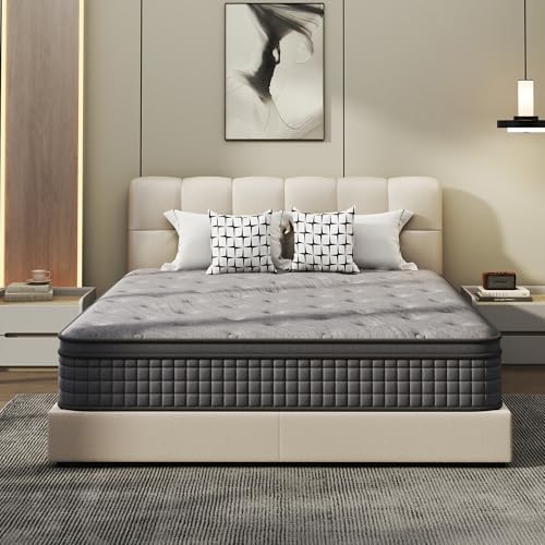 12 Inch Queen Hybrid Mattress in a Box, CertiPUR-US Certified Memory Foam with Pocket Springs, Cooling Gel Layer for Motion Isolation & Pressure Relief, Medium Firm Support & Edge Reinforcement
