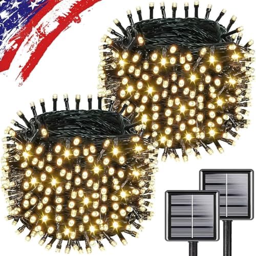 Upgrade 2Pack 500LED Solar String Lights for Outside, 180FT Solar Christmas String Lights Outdoor with 8 Modes, IP65 Waterproof Outdoor Twinkle Light, Garden Xmas Tree Christmas Decoration, Warm White