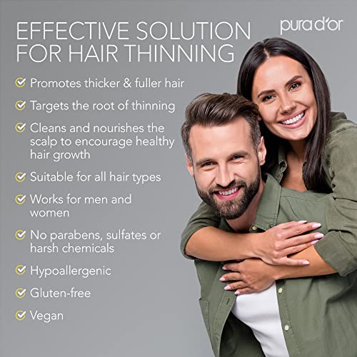 PURA D'OR 16 Oz Original Gold Label Anti-Thinning Biotin Shampoo Natural Earthy Scent, CLINICALLY TESTED Effective Results, Herbal DHT Blocker Hair Thickening Products, Women & Men, Color Treated Hair