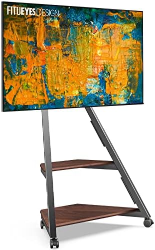 FITUEYES Design Corner TV Stand for 32 43 50 55 65 Inch TVs, Small Spaces Floor TV Stand Rolling TV Cart for LCD/LED Flat Curved Screens, Modern Living Room Television Stands, Eiffel Series, Walnut