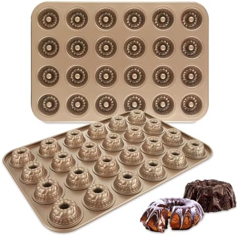 2 Pack Mini Bundt Cake Pan for Baking, 24-Cavity Mini Fluted Tube Cake Pans, Nonstick Carbon Steel Bundt Cake Mold for Baking