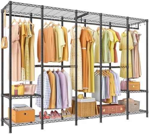 Ulif H50 Extra Large Clothes Rack, Heavy Duty Garment Rack, Freestanding Portable Closet, Clothing Racks for Hanging Clothes, Wardrobe Closet 89.8'' W x 15.8" D x 76.4" H, Max Load 1400 Lbs, Black