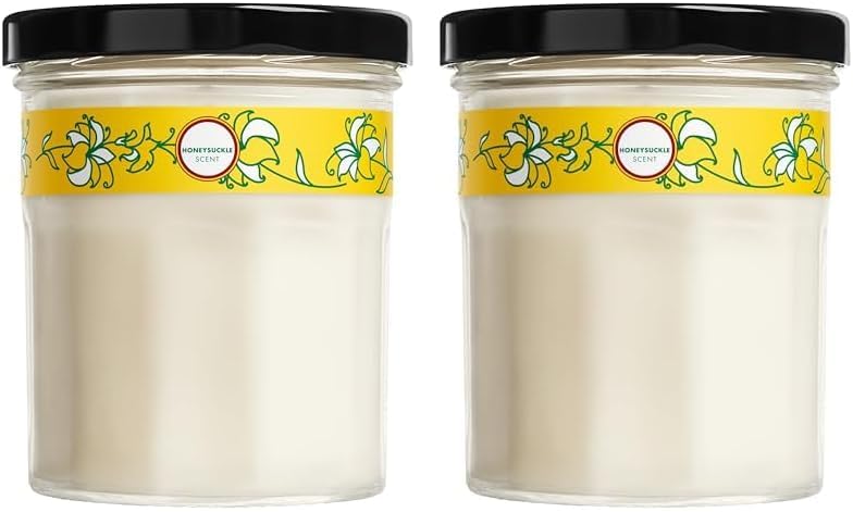 MRS. MEYER'S CLEAN DAY Soy Aromatherapy Candle, 25 Hour Burn Time, Made with Soy Wax and Essential Oils, Honeysuckle, 4.9 oz (Pack of 2)