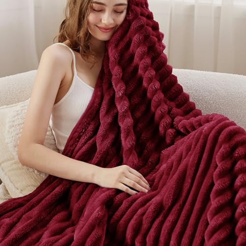 Bedsure Deep Red Blanket for Couch - GentleSoft Cozy Soft Blankets for Women, Cute Small Throws for Girls, 50x60 Inches