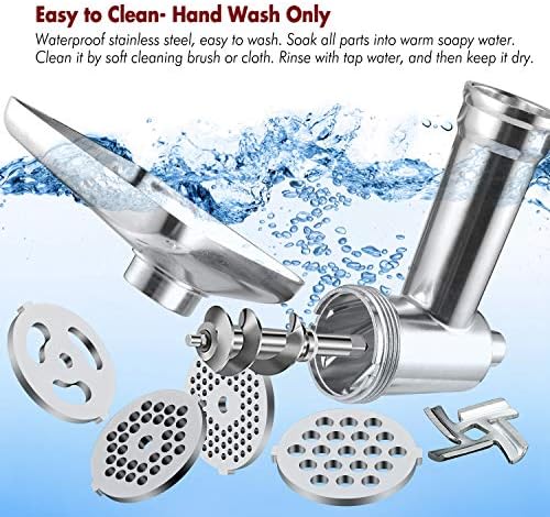 Meat Grinder Attachment for KitchenAid Stand Mixers, Accessories Included 3 Sausage Stuffer Tubes and 4 Grinding Plates, Metal Food Grinder Accessories by iVict