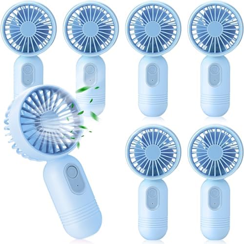 Mini Portable Fan Bulk Cute Handheld Lightweight Small Little Personal Hand Eyelash Fan 3 Speeds USB Rechargeable for Women Men Indoor Outdoor Makeup Travel Camping(Blue,6 Pcs)