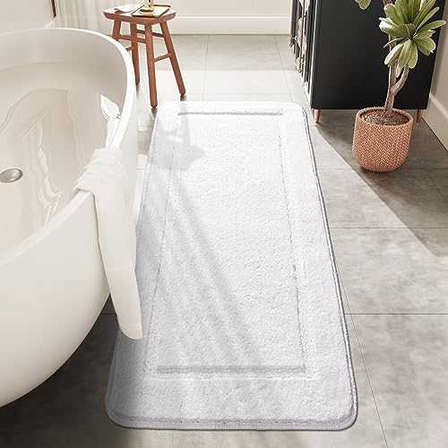 HOMORE Bathroom Runner Rug 24x60 inch White Long Bathroom Runner Rugs, Non Slip Washable Bath Rug, Absorbent Microfiber Bath Mat for Shower Vanity