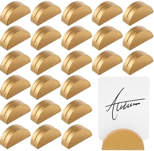 24 Pcs Gold Table Number Stands Wooden Indoor Lightweight Wedding Table Name Holder Semicircular Design Place Card Holders Office Tag Photo Menu Clips Banquet Birthday Party Restaurant