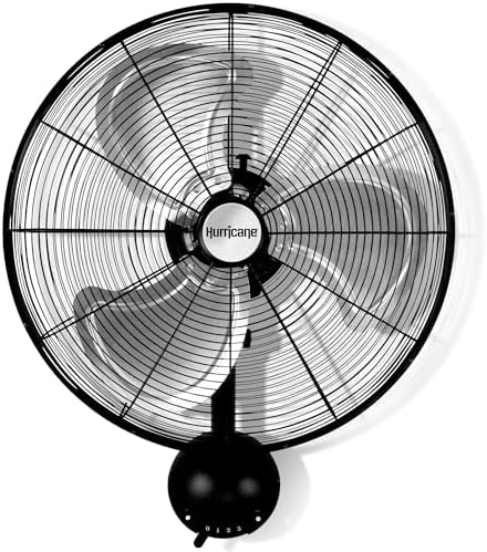 Hurricane Pro High Velocity Oscillating Metal Wall Mount Fan w/ 3 Speeds, Black, 20" - Corded Electric Air Cooling Unit w/ Powerful 4500 CFM Airflow for Home, Garage, Gym, Workshop & Greenhouse