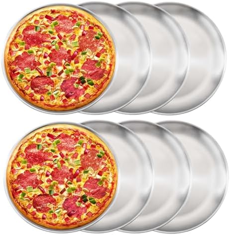 8 Pieces Pizza Pan 12 inch Stainless Steel Pizza Pan for Oven, Round Baking Pizza Tray, Heavy Duty Pizza Serving Tray, Pizza Baking Sheets for Home Kitchen Restaurant