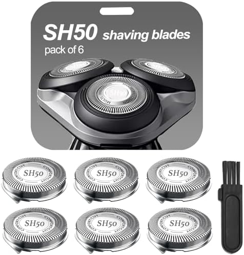 SH50 Shaver Replacement Heads Compatible with Philips Norelcos Series 5000 Razors, Rotary Replacement Blades with High Performance - Fast, Smooth and Close, 6Packs.