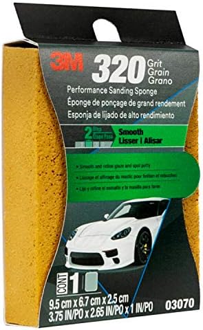 3M Performance Sanding Sponge, 03070, 320 grit, 3.75 in x 2.65 in x 1 in, 1 Per Pack