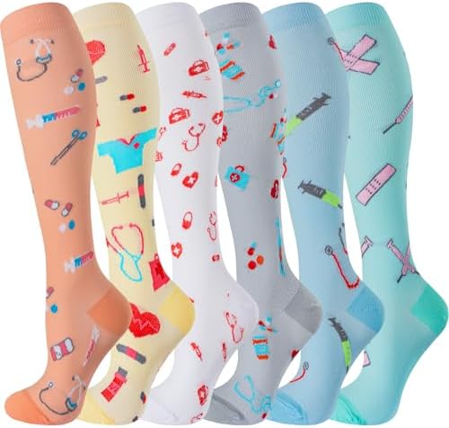 bropite Halloween Compression Socks for Women & Men-Pumpkin Ghost 6 Pairs 20-30mmhg Support Running Nurse Travel