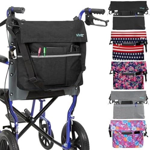 Vive XL Wheelchair Accessories Bag - Waterproof, Scratch-Resistant, Double-Stitched, Machine Washable for Adults, Seniors, 15 Colors - Storage Walker Backpack to Hang on Back of Wheel Chair