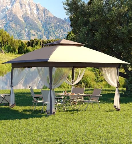 Garvee 13x13FT Pop Up Gazebo,Canopy Tent with Mosquito Netting,Outdoor Patio Gazebo,Backyard Tent for Party,Wedding,Outdoor Dining(Khaki)