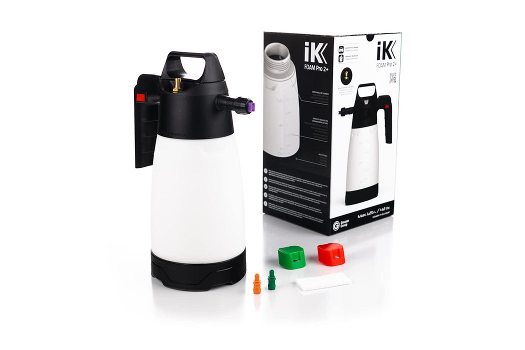 iK Sprayers - Foam Pro 2+ (Plus) Sprayer - Pump Spray Foamer with Schrader Valve - Professional Car Wash & Detailing, Dry/Wet Foam, Pressure Release Safety Valve, PVC Hoses (1.25 Liters)