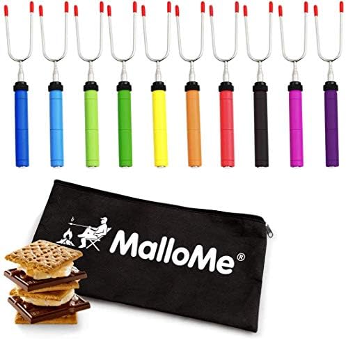MalloMe Smores Sticks for Fire Pit- Premium 34 inch Marshmallow Roasting Sticks Smores Kit Outdoor -Accessories for Campfire- Smore Skewers Hot Dog Fork, Camping Essentials Bonfire Gear Long (10 Pack)