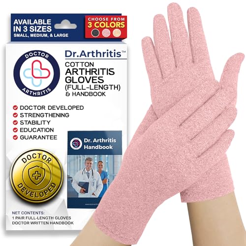 Doctor Developed Arthritis Gloves, Full Finger Compression Gloves for Arthritis for Women & Men, Carpal Tunnel Gloves With Doctor Handbook (M, Pink)