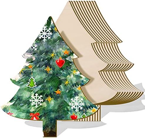 8 x 10 Inch Wooden Christmas Tree Cutout Christmas Unfinished Wooden Ornaments Blank Christmas Tree Craft Wooden Decorations for DIY Christmas Party Decor (12 Pieces)