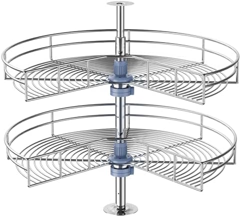 28" Corner Cabinet Lazy Susan Turntable, 270° Adjustable Height Chrome Replacement Shelves for Kitchen Corner Cabinet