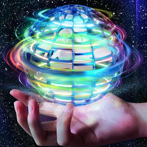 2025 Flying Orb Ball Toy, Galaxy Boomerang Hover Ball Led Lights Mini Drone Globe Hand Controlled Flying Ball Toys Cool Toys Gift for 6 7 8 9 10+ Year Old Boys Girls Teens Outdoor Toys (Blue)