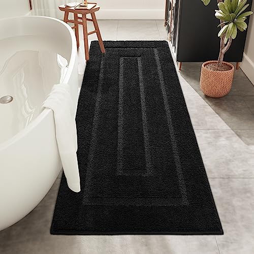 HOMORE Black Bathroom Rug 24x60 Inch Soft Absorbent Bathroom Runner Rug, Washable Bath Runners Rugs Non Slip Long Bath Rug for Shower Tub