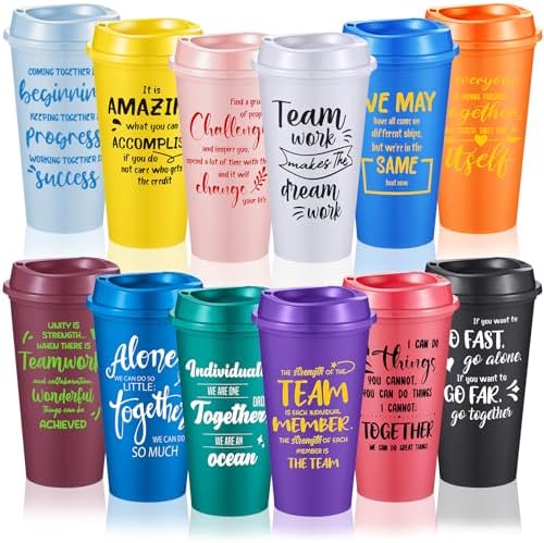 12 Pcs Team Appreciation Cups Employee Thank You Gifts 16 oz Reusable Plastic Coffee Cups with Lids for Staff Coworkers Teacher Graduation Thanksgiving Christmas Gifts (Bright Color)