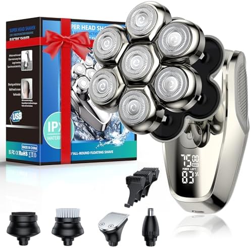7D Head Shavers for Bald Men, Upgrade 5 in 1 Waterproof Electric Razor Men's Grooming Kit, Detachable Wet/Dry Anti-Pinch Head Shavers for Bald Men, LED Display Type-C Charge Head Shaver