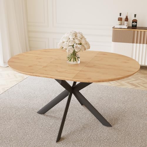 43.2"-59.1" Extendable Round Dining Table, Mid Century Modern Wooden Round Table, Leisure Oak Coffee Table,Saving Space