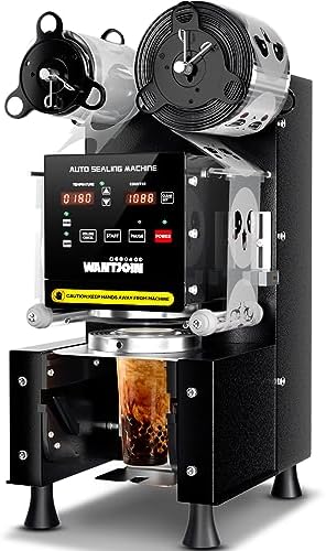 WantJoin Cup Sealing Machine Full Automatic Cup Sealer Machine 90/95mm Electric Cup Sealing Machine 500-600 Cups/H Digital Control LCD Panel Cup Sealer for Bubble Milk Tea Coffee Black