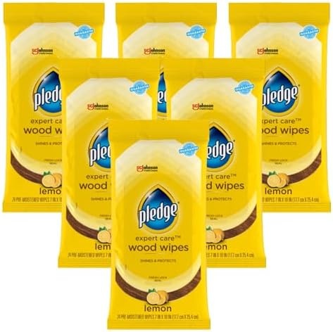 Pledge Expert Care Enhancing Wood Wipes, Lemon Scent, 24 Count (Pack of 6, 144 Total Wipes)