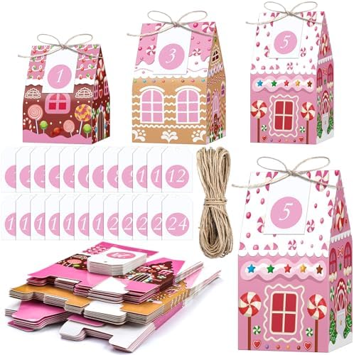 Woanger 24 Empty Advent Calendar Boxes to Fill, Christmas DIY Advent Calendar 24 Days Countdown Gift Xmas Gingerbread House Candies Treats Boxes for 2025 Xmas Holiday Decor(Candy Style)