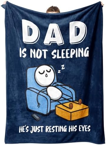 Funny Christmas Birthday Gifts for Dad Husband, Dad is Not Sleeping Blanket, Dads Gifts from Daughter Son, Super Soft Throws Blanket for Couch and Napping, 60" x 50" (Blue)