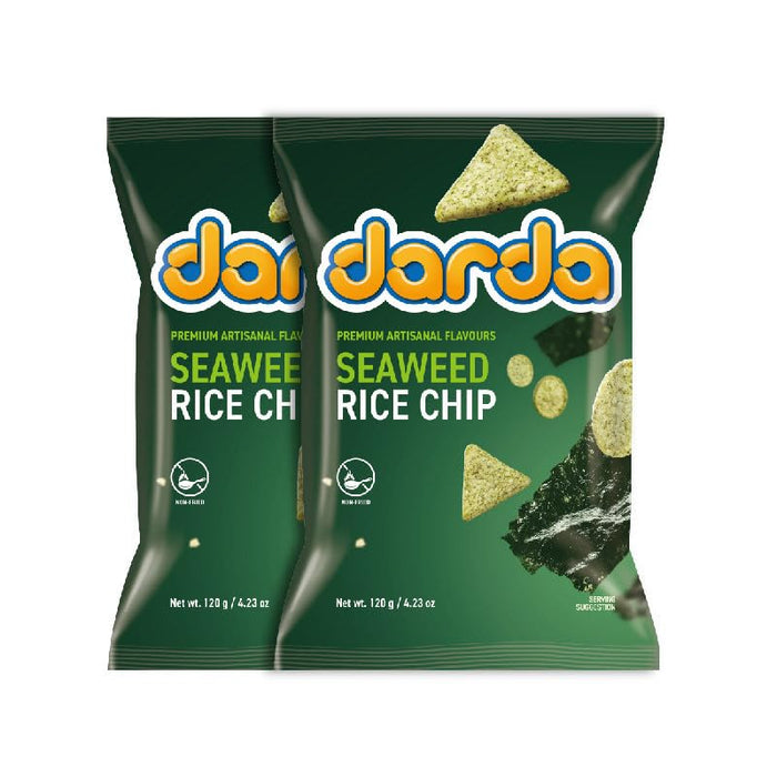 Darda Seaweed Rice Chips - Air-Popped Crispy Rice Chip Snack with Korean Savory Seaweed Flavor, Low-Calorie Ksnack, Non-Fried, Zero Cholesterol, Light & Crunchy Snack Packs (Pack of 2)
