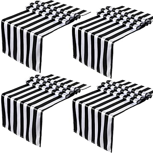 Tatuo 4 Pieces Black and White Striped Table Runner Polyester Table Decor Elegant Classic Machine Washable for Christmas Indoor Outdoor Events Family Dinner Banquet (12 x 108 Inch)