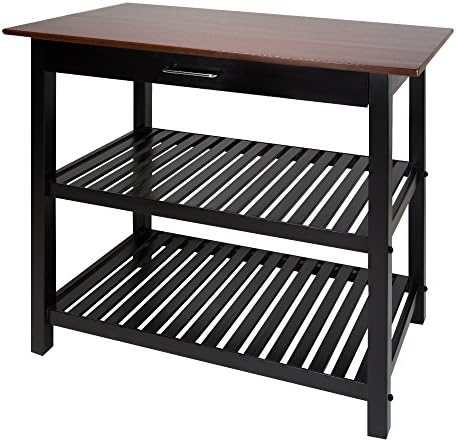 Casual Home Kitchen Island with Solid American Hardwood Top, Walnut&black