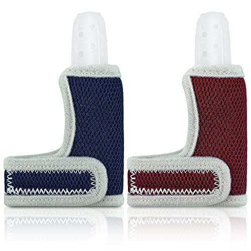 2 Pieces Silicone Toddler Baby Finger Guard with Breathable Wrist Band Thumb Kit to Prevent Children from Sucking Fingers (Blue, Red)