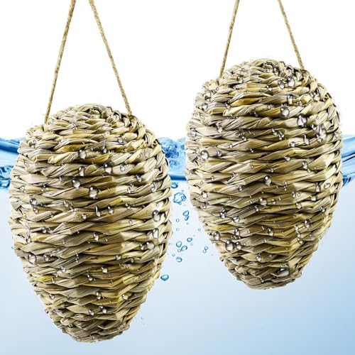 Woven Crochet Wasp Nest Decoy, Waterproof Faux Hanging Wasp Hornets Hive Nests Artificial Fake Wasp Nest Decoy Decoration for Patio Eaves Yard Home