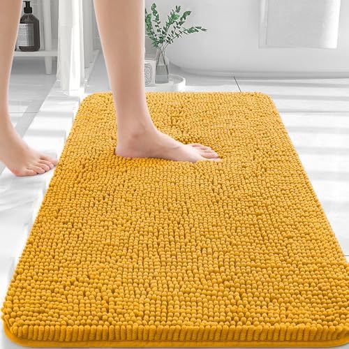 OLANLY Bathroom Rugs 30x20, Extra Soft Absorbent Chenille Bath Rugs, Rubber Backing Quick Dry, Machine Washable Bath Mats for Bathroom Floor, Tub and Shower, Home Decor Accessories, Golden Yellow