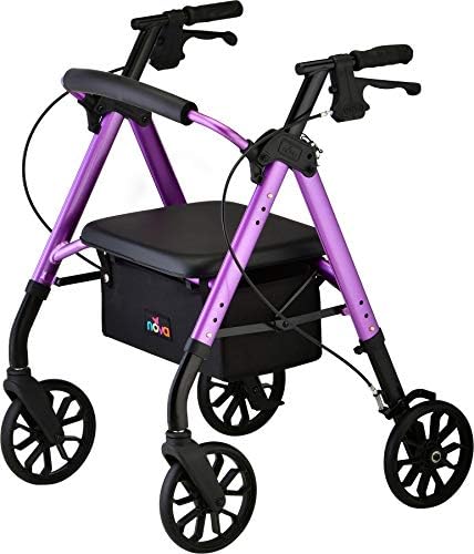NOVA Medical Products Star 8 Rollator Walker with Perfect Fit Size System Lightweight Foldable Easy to Lift Carry Great for Travel Color, Purple, 1 Count