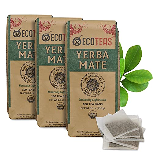 ECOTEAS - Unsmoked Yerba Mate Tea - Yerba Mate Tea Bags - Yerba Mate Tea - Detox Tea - Hi Caf Tea - Organic Tea - Organic Detox Tea - Yerba Mate Unsmoked - Yerba Mate - 100 Tea Bags, 8.8 oz - 3 Pack