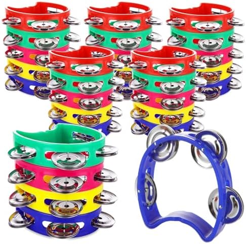 30Pcs Tambourines for Adults, Colored Plastic Tamborines with 4 Bells, Tambourines Musical Instrument, Handheld Percussion Drum Tambourine for Church, Birthday, Christmas, Party, KTV