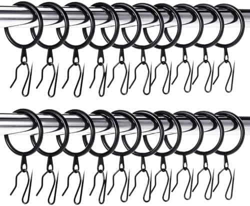Hotop 60 Pieces 1.26 Inch Metal Drapery Curtain Rings Curtain Hanging Rings and 60 Pieces Metal Drapery Pin Hooks for Drapes Window Door Shower (Black)