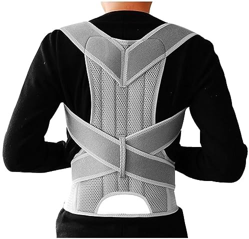 Posture Corrector for Women and Men, Adjustable Back Straightener Posture Corrector,Upper Lower Back Brace Support Belt for Men Women Body Neck Shoulder Trainer (XXL, Grey)
