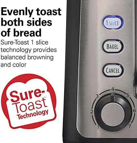 Hamilton Beach Gourmet 2 Slice Slot Toaster with Extra Long & Wide Slots, Sure-Toast Technology, Shade Selector, Bagel Setting, Matte Black and Stainless Steel (22996)
