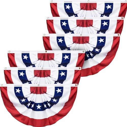 6 Pack USA Pleated Fan Flag, 1.5 X 3 Feet American US Bunting Flag Patriotic Half Fan Banner Flag Decoration, 4th of July Memorial Day Independence Day Fourth July Outdoor Decor